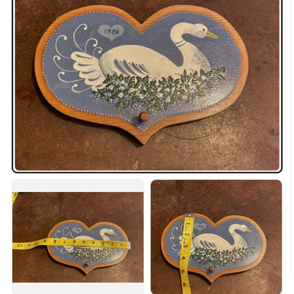 Handpainted Heart Swan Wooden Wall Hook - Blue & Natural